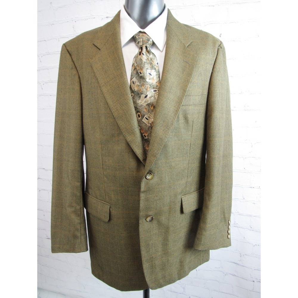 Gianfranco Ruffini Sport Coat Brown/Gold Puppytooth Plaid Windowpane Size 42L